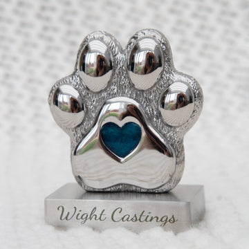 Stainless steel memorial paw with engravable stand