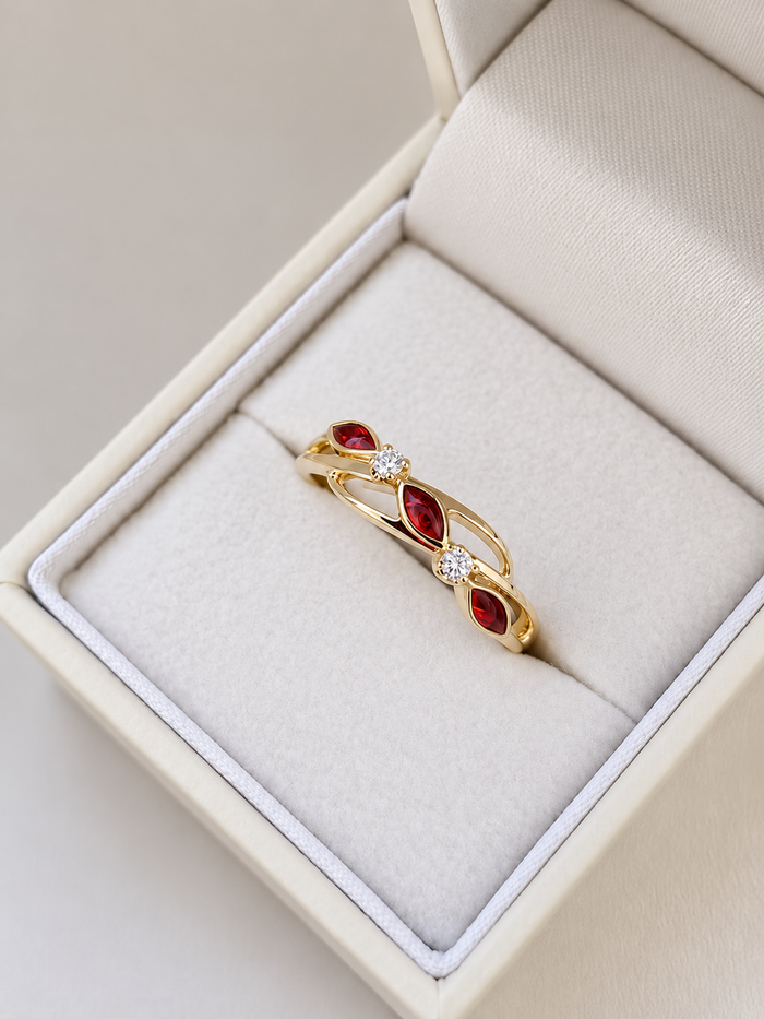 Gold Triple Marquis Twist Ring