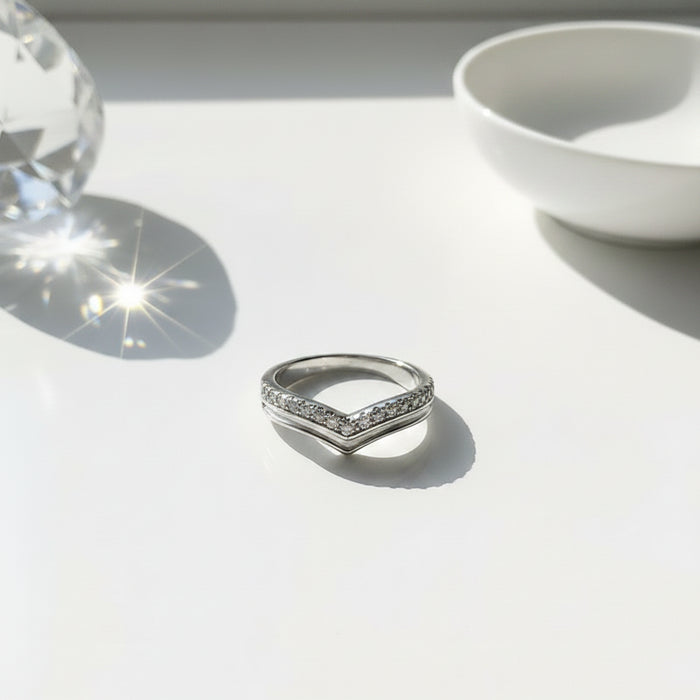 Crystal Wishbone Ring